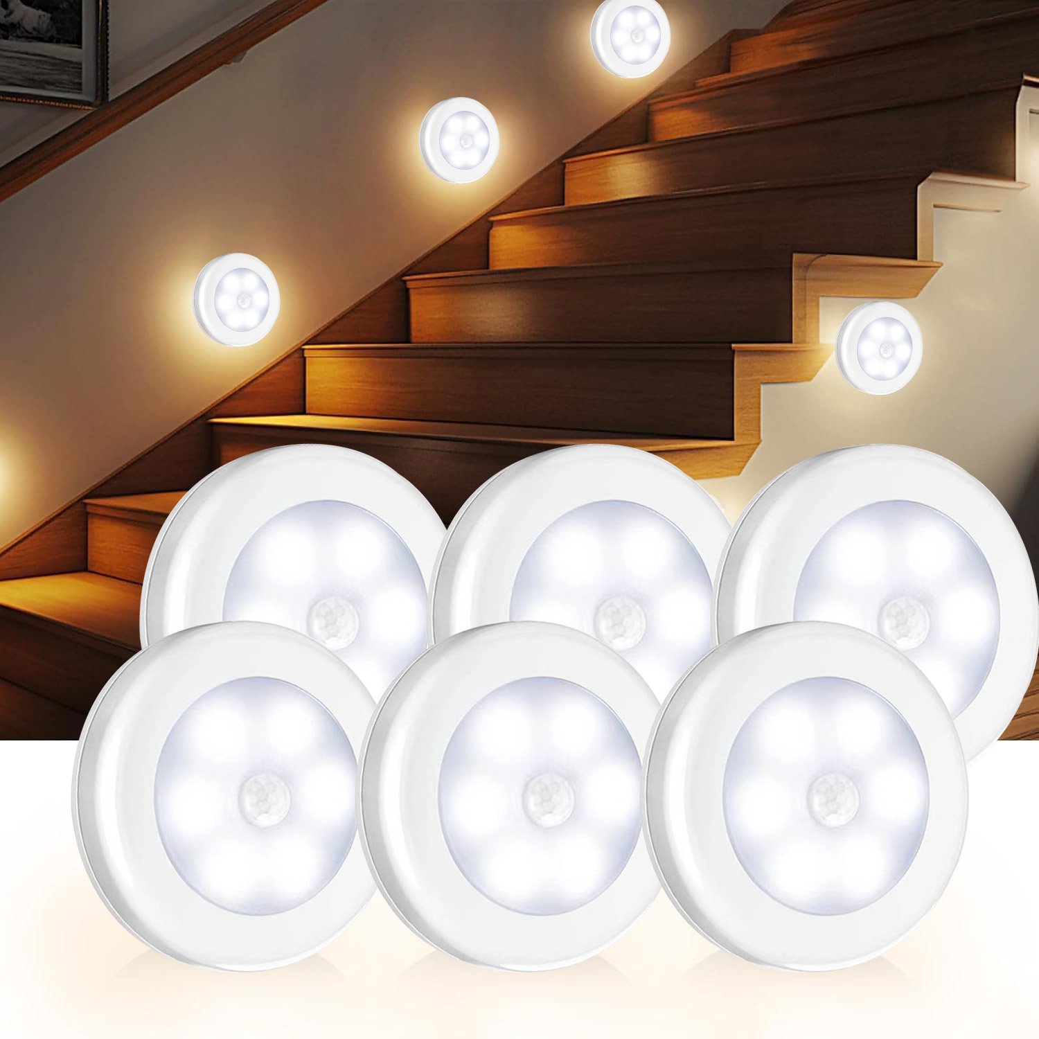 009白-6 Battery Operated LED Motion Sensor Cabinet Light step light night light stick anywhere - Image 1