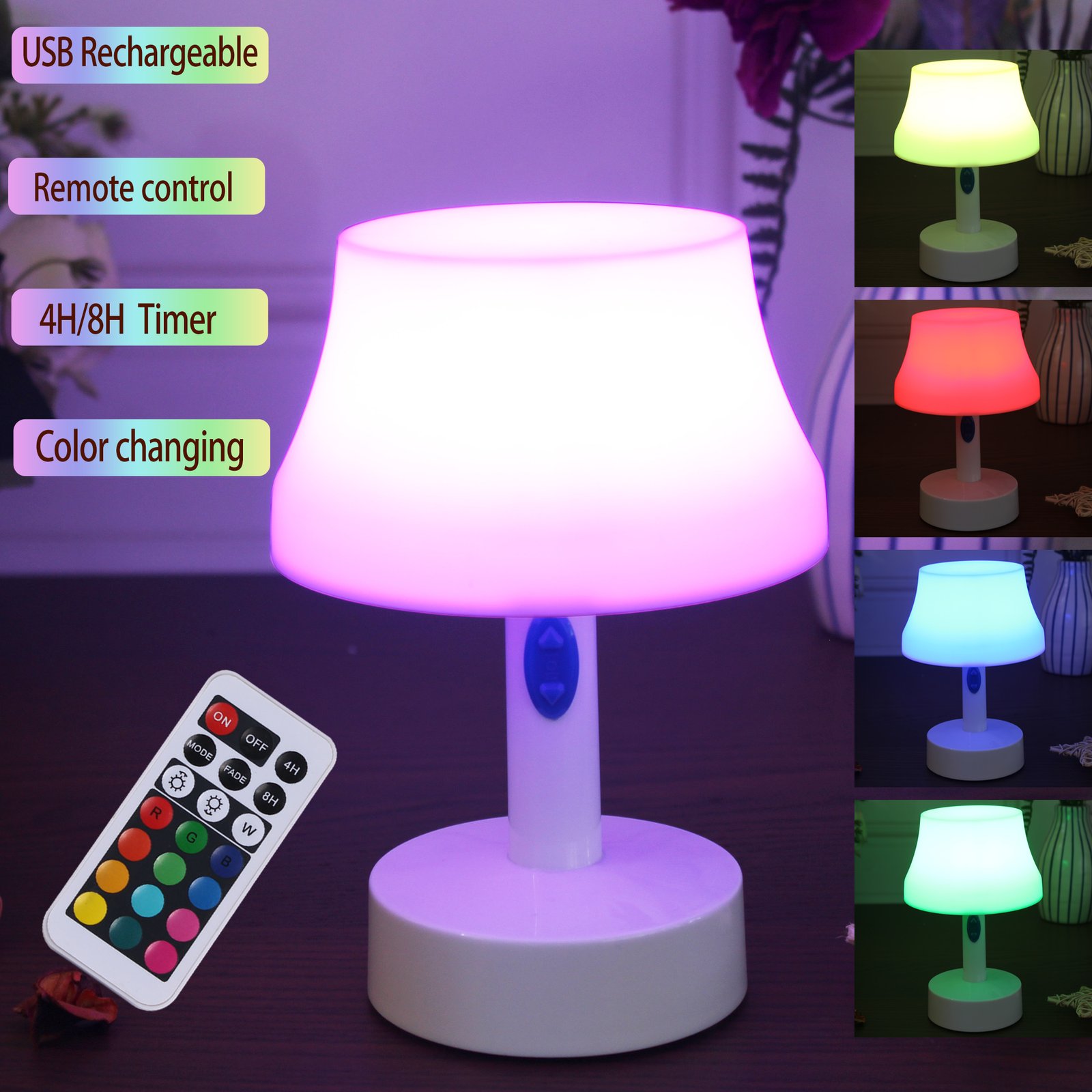 跨境006 RGB主图3 LED COLORFUL SMALL TABLE LAMP WITH REMOTE CONTROL RECHARGEABLE - Image 1